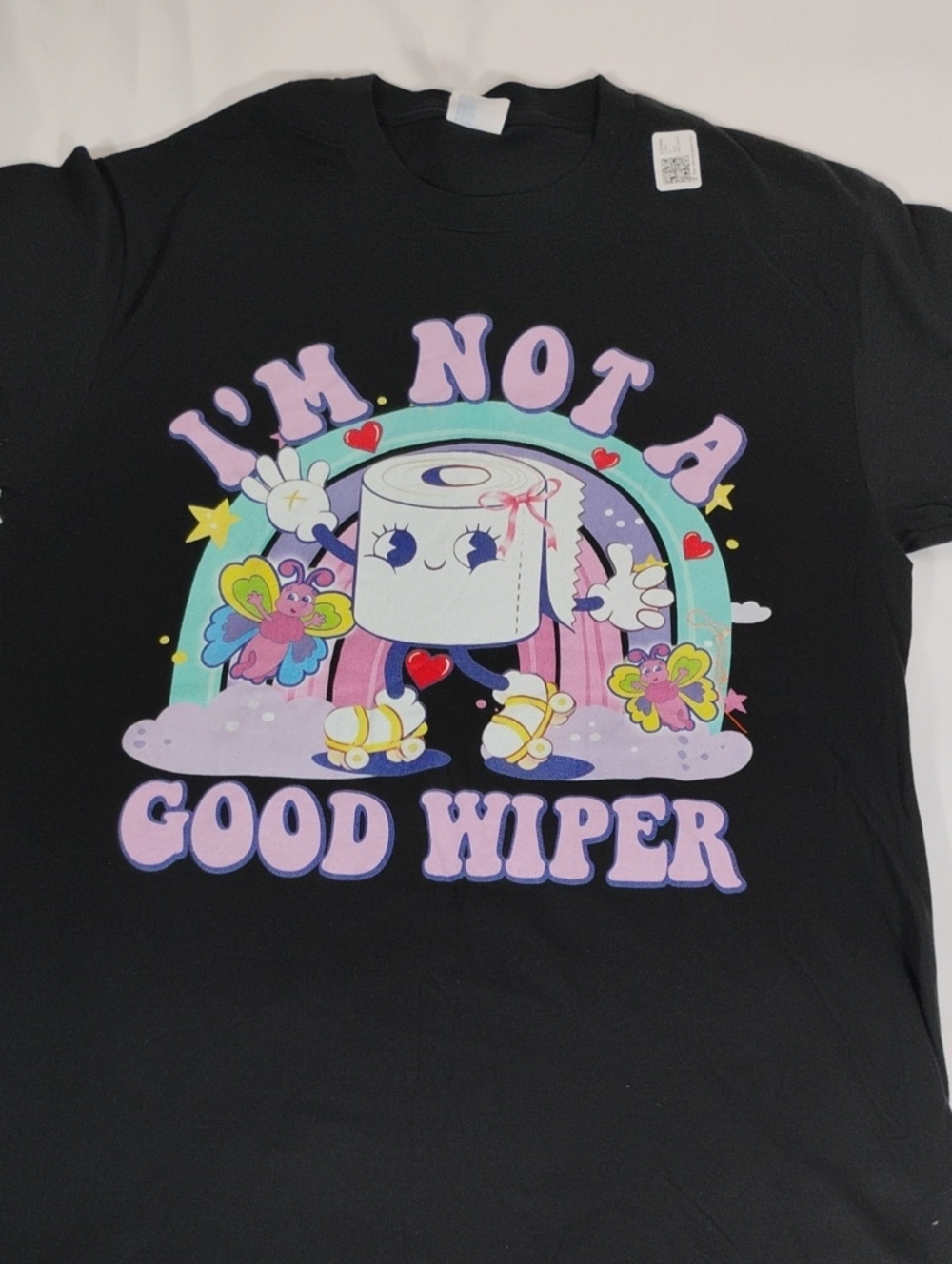 Port and Company Black Graphic Tee with Pastel Toilet Paper Design